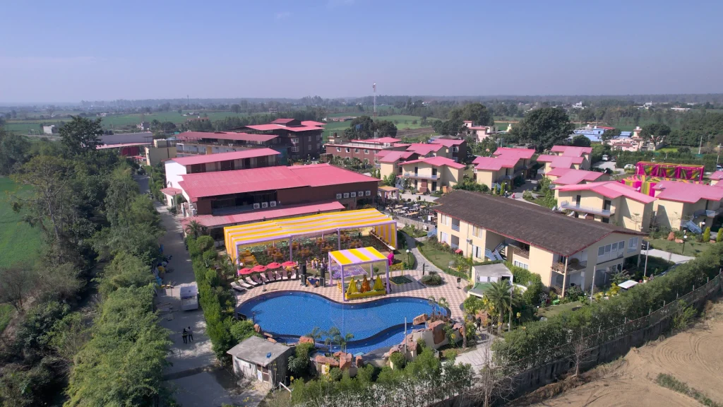 drone photography of a destination wedding venue decor
